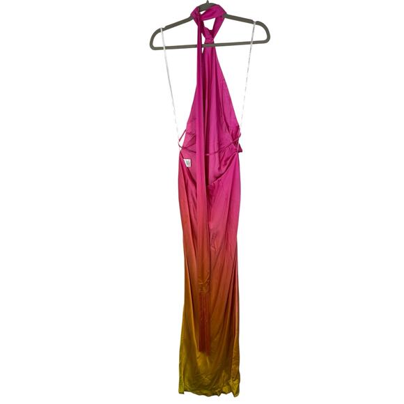 Retrofete Jagger Halter Silk Dress Satin Formal Party Gala Pink Lime Ombre Small - Picture 9 of 14